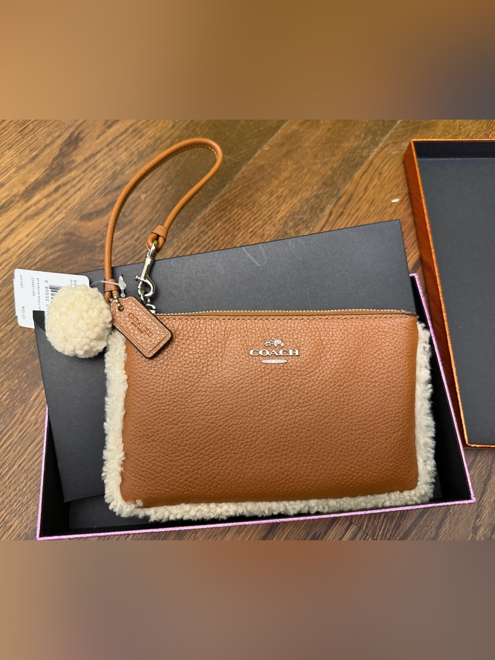 New Coach Shearling Leather Wristlet